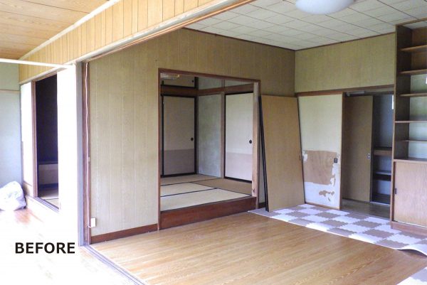 【旧家屋】一間の開口部でつながる和室と居間。リノベでは、元のかたちを活かして開放感を求めました。